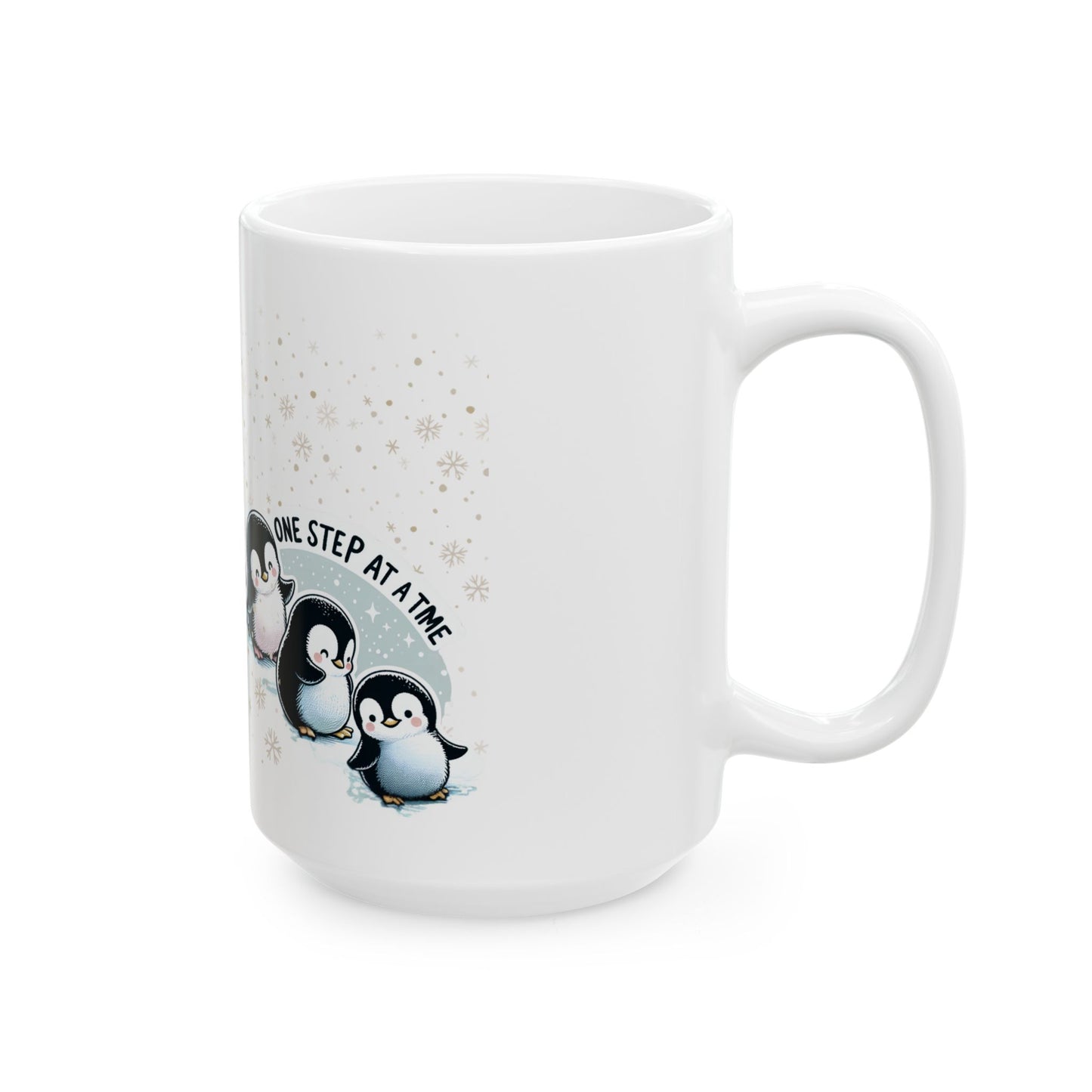 "One Step at a Time" Penguin Mug – Inspirational Ceramic Coffee Mug for Perseverance & Hope